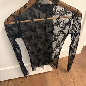 Free People Lady Lux Sheer Black Lace Blouse